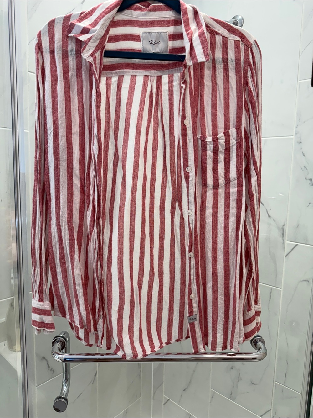 Rails Redish and White Striped Button-Up Blouse M